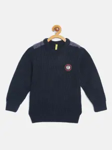 Gini and Jony Boys Navy Self-Striped Pullover with Applique Detail