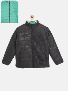 Gini and Jony Boys Navy Blue & Sea Green Fleece Reversible Padded Jacket