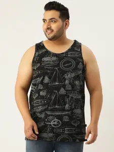 Rodzen Plus Size Men Black Printed T-shirt