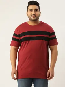 Rodzen Plus Size Men Maroon & Black Colourblocked T-shirt