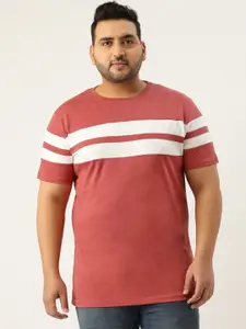 Rodzen Plus Size Men Pink & White Colourblocked T-shirt
