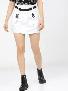 Tokyo Talkies Women White Solid Straight Mini Skirts