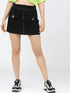Tokyo Talkies Women Black Solid Straight-Fit A-Line Mini Skirt