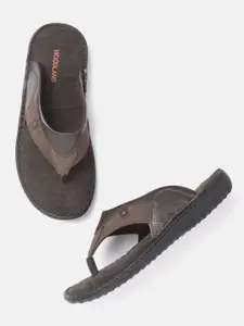 Woodland Men Brown Leather Textured Comfort Sandals