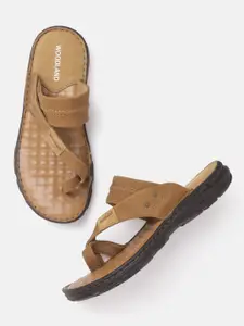 Woodland Men Camel Brown Leather One Toe Comfort Sandals