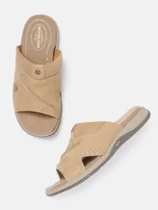 Woodland Woodland Men Camel Brown Solid Leather Comfort Sandals with Perforated & Cut-Out Detail