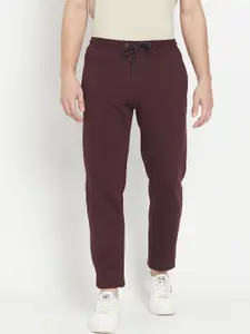 Octave Men Maroon Solid Cotton Track Pants
