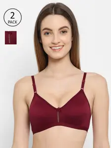 Floret Pack of 2 Maroon Solid Non Wired Medium Coverage T-shirt Bra
