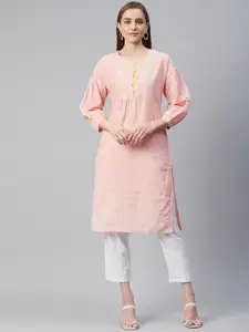 Rangriti Women Peach-Coloured Floral Printed Kurta