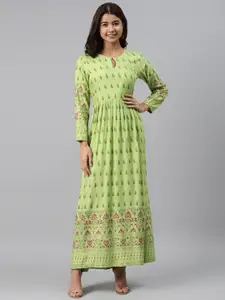GERUA Green Ethnic Motifs Maxi Dress