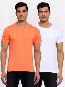 FERANOID Men Pack Of 2 Orange & White T-shirt
