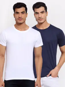FERANOID Men White Pack of 2 Solid T-shirt