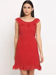 MARC LOUIS Red & White Georgette A-Line Dress