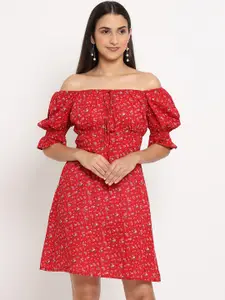 MARC LOUIS Red Floral Off-Shoulder Dress