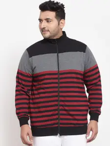 plusS Men Grey & Red Striped Sweatshirt