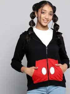 Kook N Keech Disney Teens Girls Black & Red Colourblocked Hooded Sweatshirt