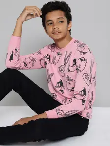 Kook N Keech Looney Tunes Teens Boys Pink & Black  Printed Sweatshirt