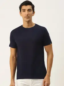 Rodzen Men Navy Blue Slim Fit T-shirt
