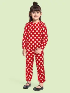 CrayonFlakes Girls Red & White Printed T-shirt with Trousers