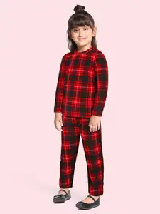 CrayonFlakes Girls Red & Black Checked T-shirt with Trousers