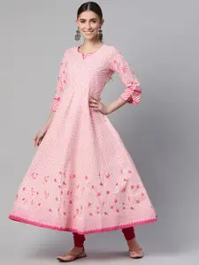 Rangriti Women Pink Pure Cotton Printed Floral Kurta