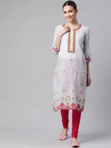 Rangriti Women Blue & Black Embroidered Straight Kurta