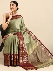 Anouk Green Ethnic Motifs Zari Pure Silk Banarasi Saree