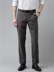 Park Avenue Men Grey Textured Trousers