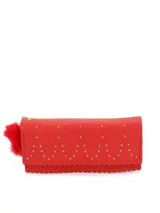 ZEVORA Women Red & Gold-Toned Embellished Two Fold Wallet