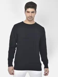 Richlook Men Navy Blue Pure Cotton Pullover Sweater