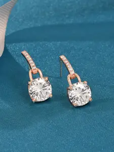 AMI Rose-Gold-Plated & White CZ Contemporary Drop Earrings