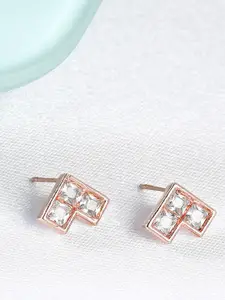 AMI Rose Gold-Plated & White CZ Geometric Studs Earrings