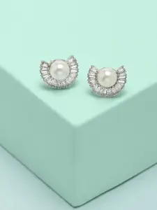 AMI Silver-Plated Contemporary CZ-Studded Studs Earrings
