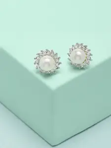 AMI Silver-Toned Contemporary Studs Earrings