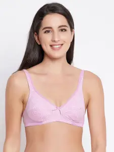 Clovia Pink & White Floral Cotton Everyday Bra Non-Padded Non-Wired Full Coverage