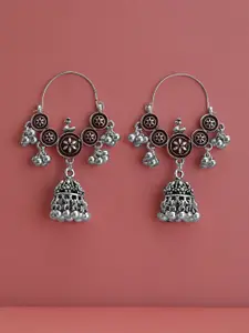 Rubans Oxidised Silver Plated Enamel Hand Painted Jhumkas Earrings