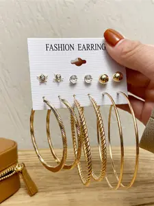 Shining Diva Fashion Set Of 6 Gold-Plated Hoop and Stud Earrings