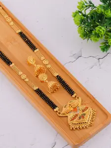 Brandsoon Women Gold-Plated Gold-Toned & Black Choker Necklace Jewellery Set
