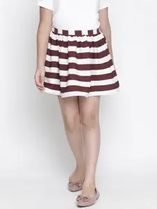 Oxolloxo Girls Maroon & White Striped A-Line Mini Skirt
