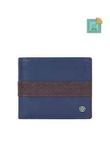 Eske Men NavyBlue & Brown Textured Leather Two Fold Wallet