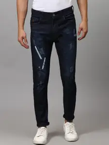 Campus Sutra Men Navy Blue Slim Fit Low Distress Light Fade Stretchable Jeans