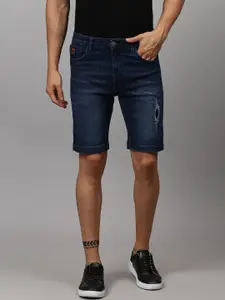 Campus Sutra Men Navy Blue Washed Denim Outdoor Denim Shorts