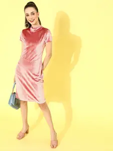 SASSAFRAS Pink Velvet Sheath Dress