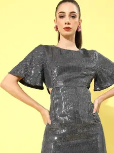 SASSAFRAS Women Grey Embellished Bling and Sparkly Dress