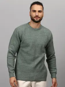 Campus Sutra Men Green Ribbed Pullover