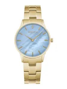 Obaku Women Blue Brass Mother Of Pearl Dial & Gold Toned Straps Analogue Watch V247LXGMSG