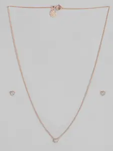 Carlton London Rose Gold-Plated Cubic Zirconia Studded Handcrafted Necklace with Earrings