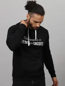 Campus Sutra Men Black Printed Hooded Sweatshirt