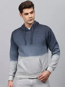 Campus Sutra Men Blue Colourblocked Hooded Sweatshirt