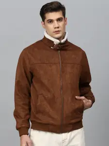 Campus Sutra Men Brown White Suede Windcheater Padded Jacket